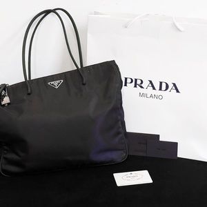 Prada Bag Tote Tessuto Nylon Lock Shoulder Bag Black (Authentication Included)